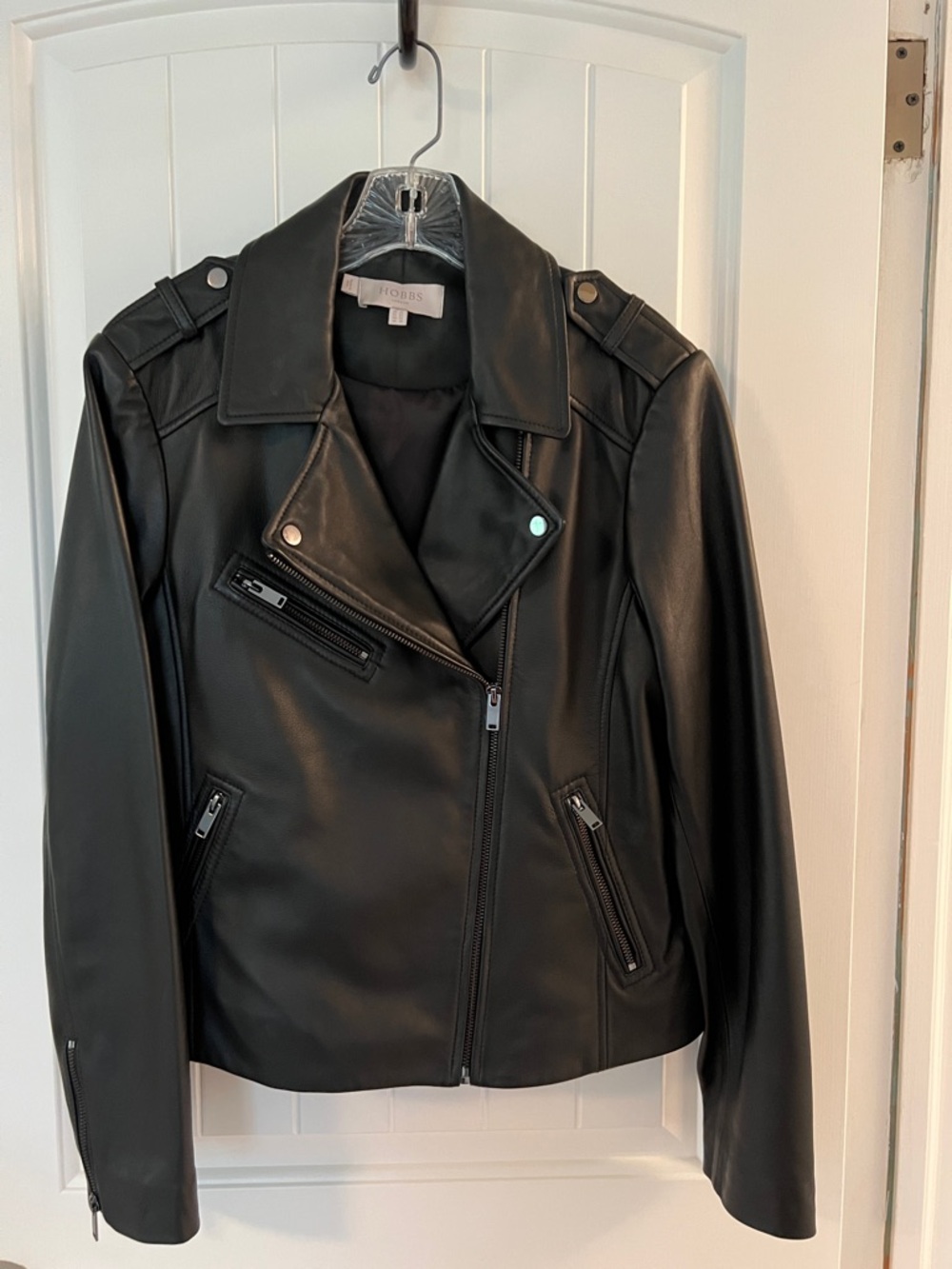 Hobbs Black Leather Biker Jacket - Classic Asymmetric Style